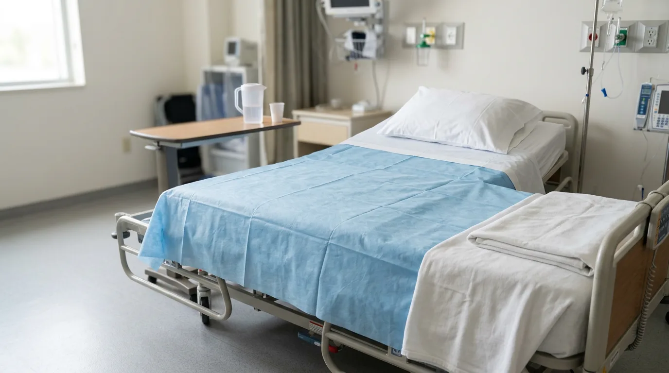 Hospital bed with disposable nonwoven bedding — single use hygiene application