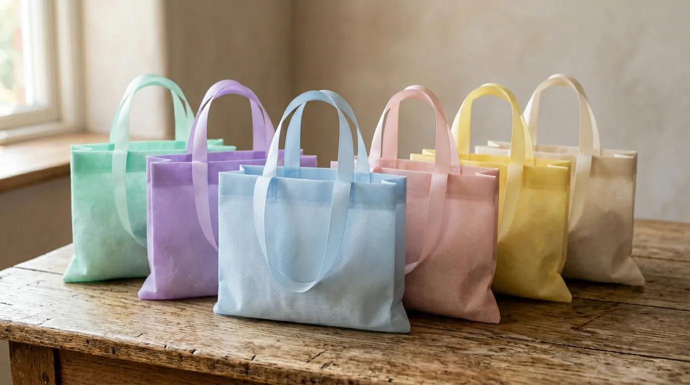 Lightweight nonwoven gift bags in pastel colours — PP spunbond reusable packaging