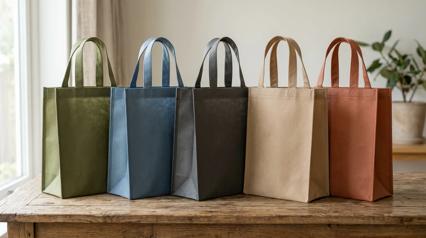 Tote-style promotional bags from PP spunbond nonwoven — range of earth tone colours